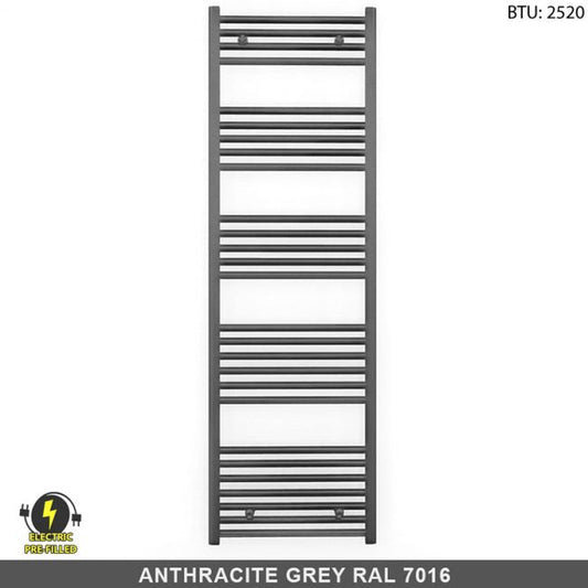 500mm x 1600mm  Anthracite Grey Electric Pre-Filled Heated Towel Rail Radiator