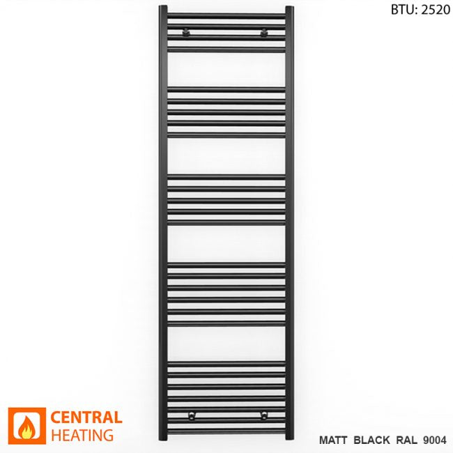 500mm Wide - Heated Towel Rail Radiator - Matt Black - Straight