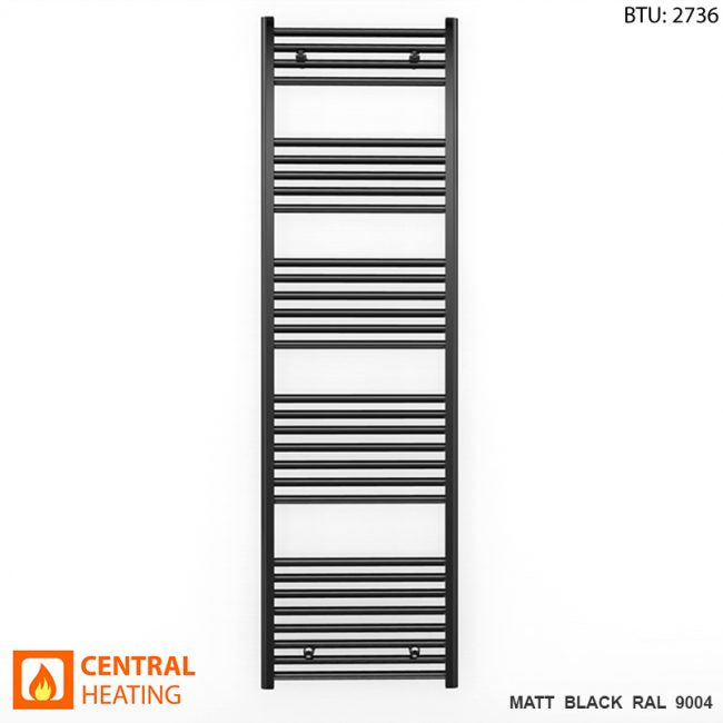 500mm Wide - Heated Towel Rail Radiator - Matt Black - Straight