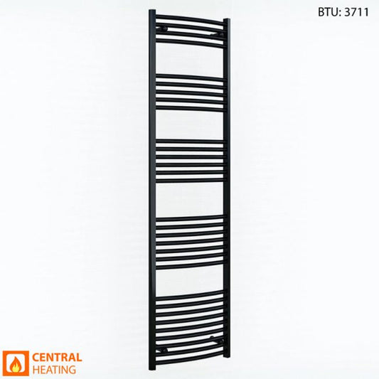 500x1800mm Curved Black Heated Towel Rail Radiator - 25mm Tube - Diva Model