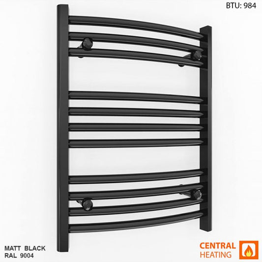 Small 500mm x 600mm Curved  Matt Black Heated Towel Rail Radiator