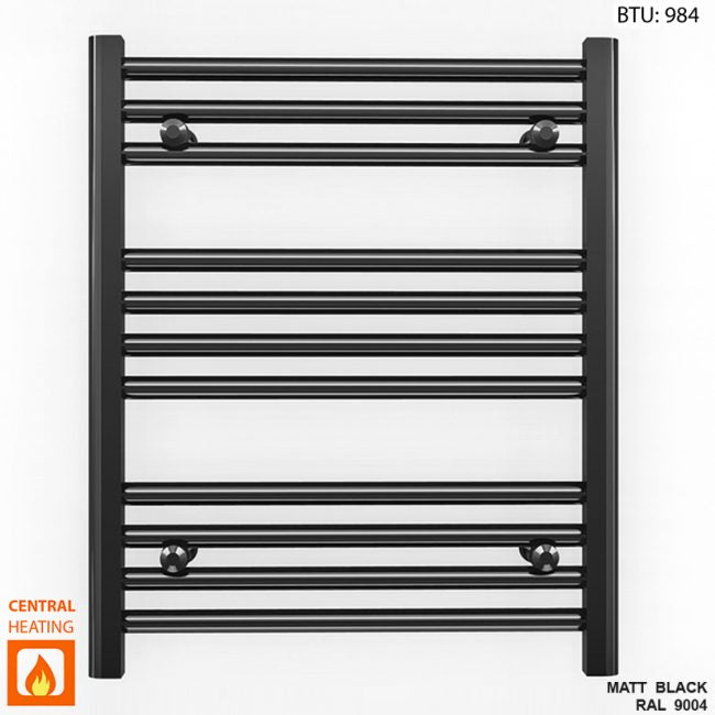 500mm Wide - Heated Towel Rail Radiator - Matt Black - Straight