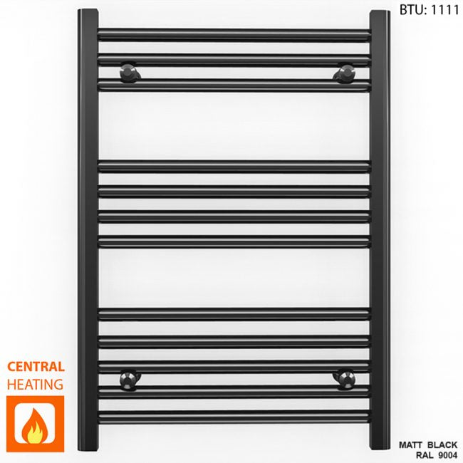 500mm Wide - Heated Towel Rail Radiator - Matt Black - Straight