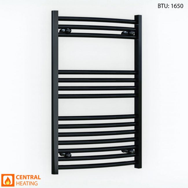 500 x 800mm Curved Black Heated Towel Rail Radiator 25mm Tube
