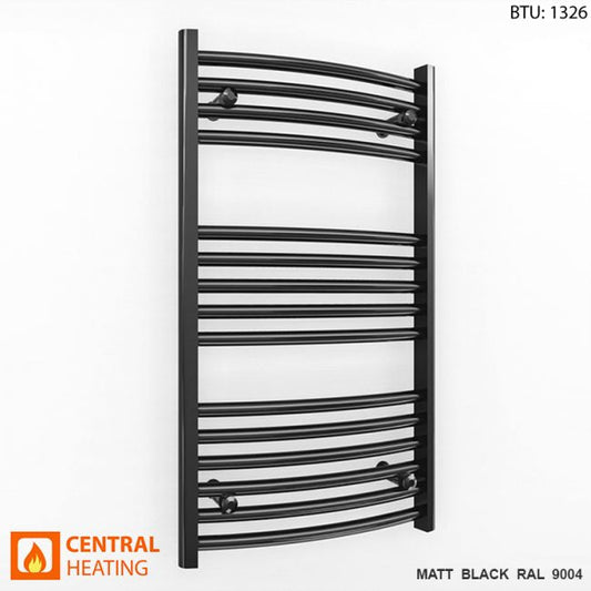 Small 500mm x 800mm Curved  Matt Black Heated Towel Rail Radiator