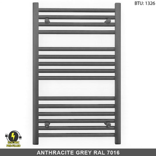 Small 500mm x 800mm  Anthracite Grey Electric Pre-Filled Heated Towel Rail Radiator
