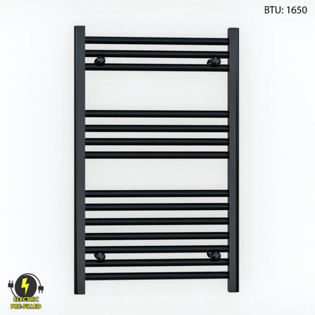 Small 500mm x 800mm Straight Matt Black Electric Pre-Filled Heated Towel Rail Radiator 25mm Tube