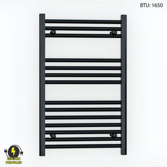 500 x 800mm Flat Black Electric Heated Towel Rail Radiator 25mm Tube
