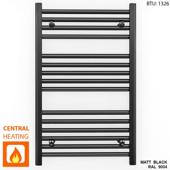 500mm Wide - Heated Towel Rail Radiator - Matt Black - Straight