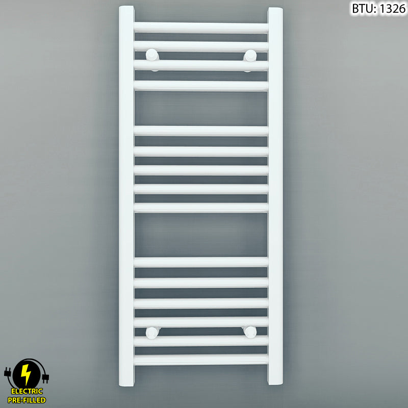 Small 500mm x 800mm Straight White Electric Pre-Filled Heated Towel Rail Radiator