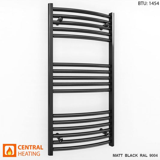 Small 500mm x 900mm Curved  Matt Black Heated Towel Rail Radiator