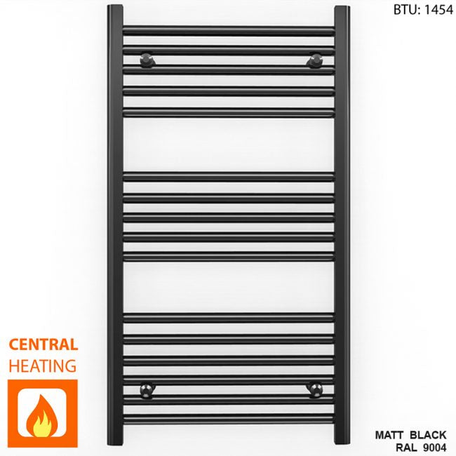 500mm Wide - Heated Towel Rail Radiator - Matt Black - Straight