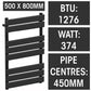 500mm Wide  x 800mm Matt Black Designer Bathroom Electric Heated Panel Towel Rail Radiator