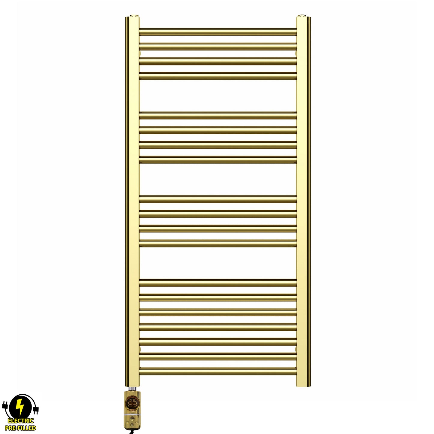 500mm Wide - Electric Heated Towel Rail Radiator - Shiny Gold - Straight