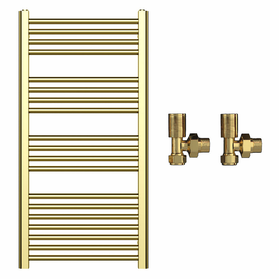 500mm Wide - Heated Towel Rail Radiator - Shiny Gold - Straight