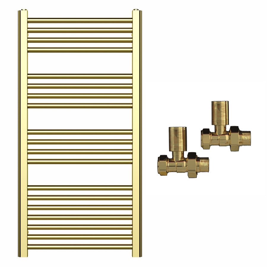 500mm x 1000mm Shiny Gold Heated Towel Rail Radiator