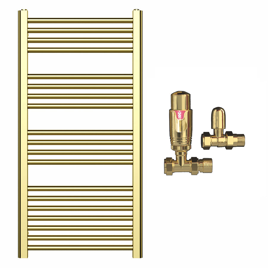 500mm Wide - Heated Towel Rail Radiator - Shiny Gold - Straight