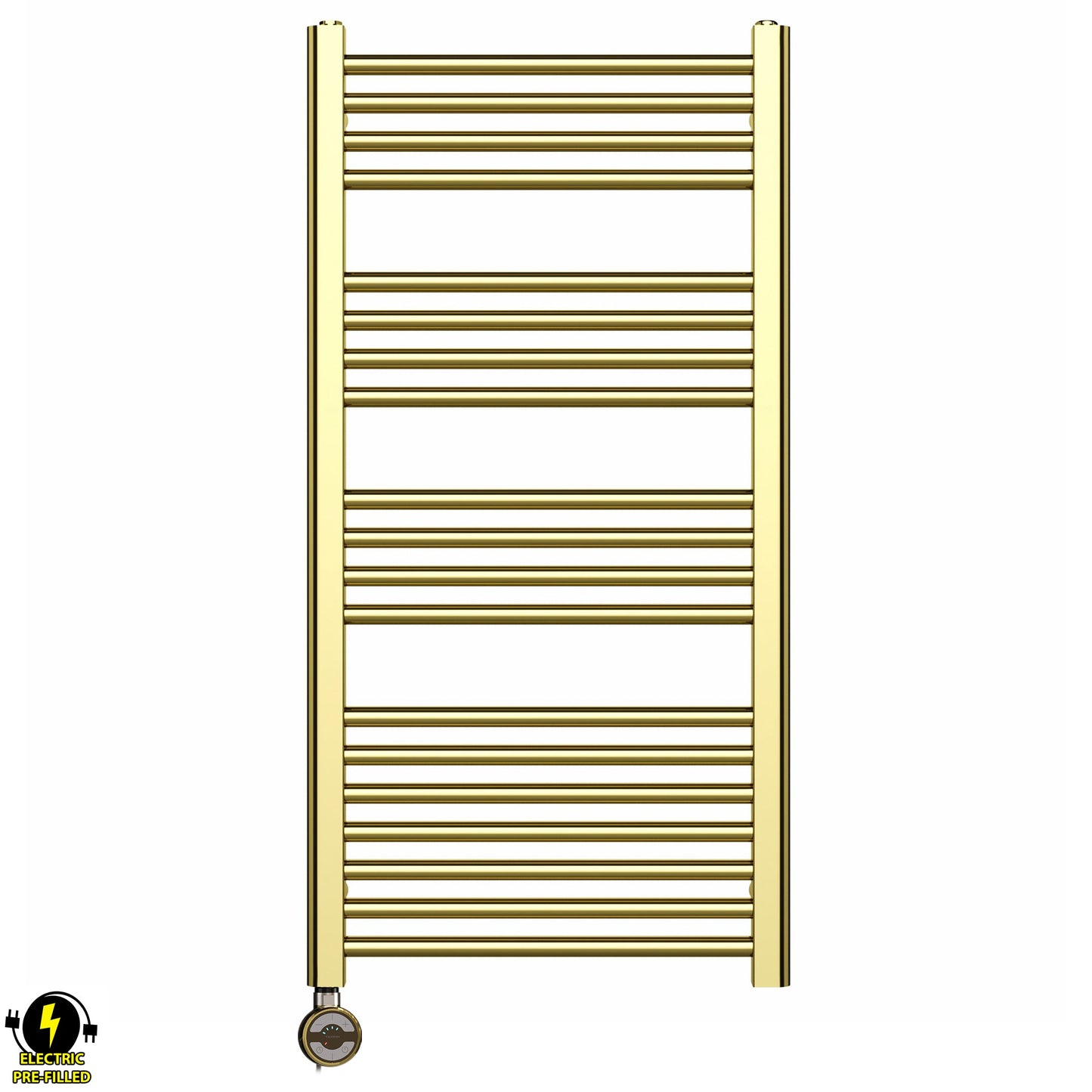 500mm Wide - Electric Heated Towel Rail Radiator - Shiny Gold - Straight