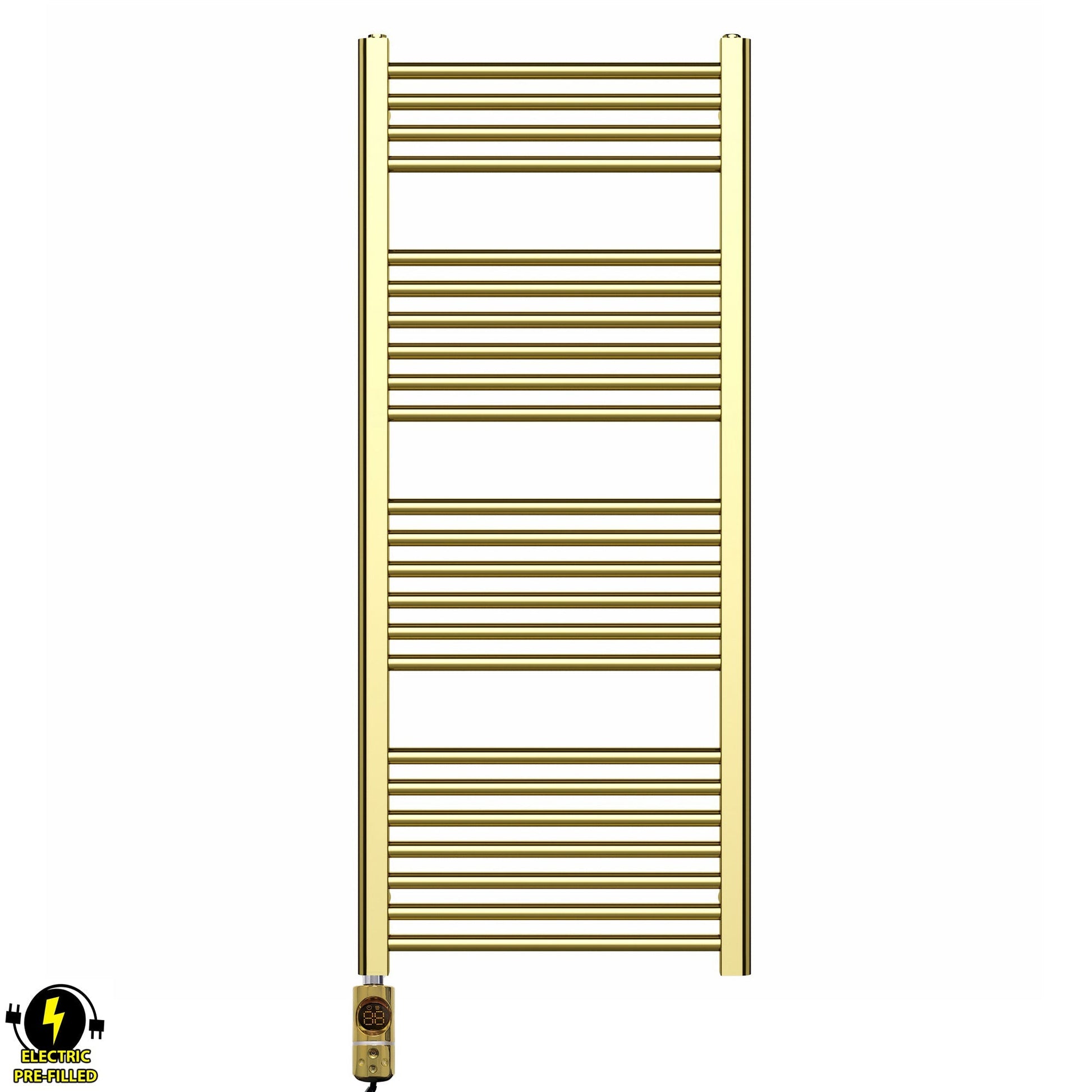 500mm x 1200mm Shiny Gold Electric Pre-Filled Heated Towel Rail Radiator