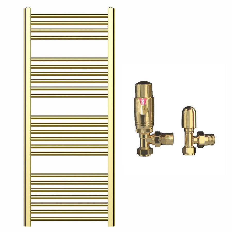 500mm Wide - Heated Towel Rail Radiator - Shiny Gold - Straight