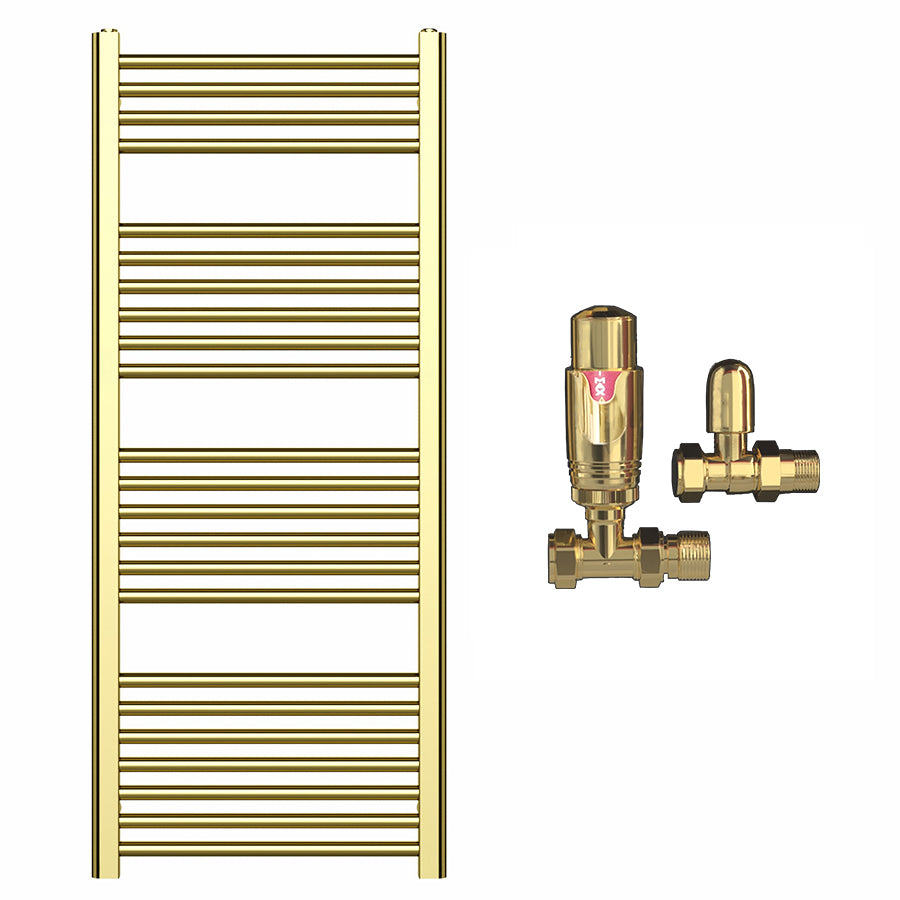 500mm Wide - Heated Towel Rail Radiator - Shiny Gold - Straight