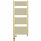 Dual Fuel 500mm x 1200mm Shiny Gold Heated Towel Rail Radiator- (incl. Valves + Electric Heating Kit)