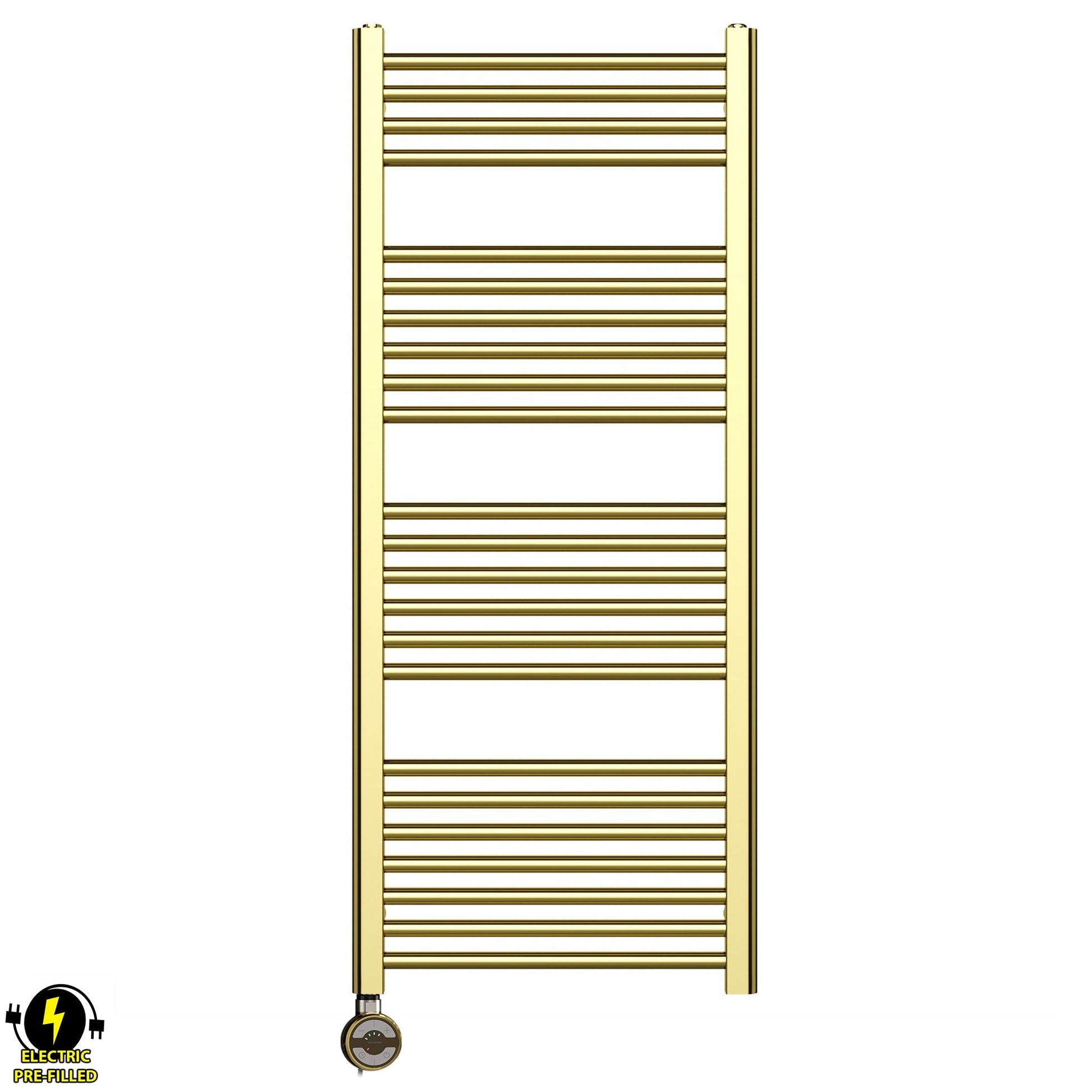 500mm x 1200mm Shiny Gold Electric Pre-Filled Heated Towel Rail Radiator