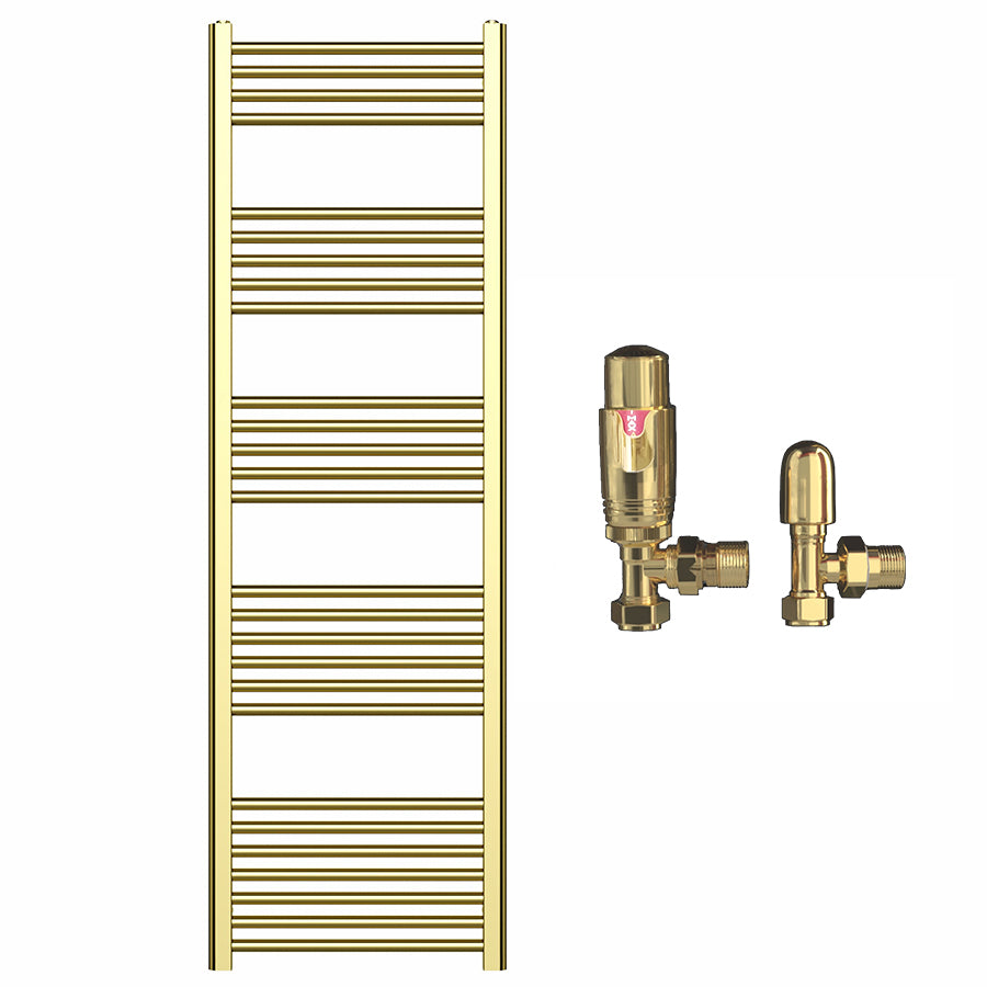 500mm Wide - Heated Towel Rail Radiator - Shiny Gold - Straight