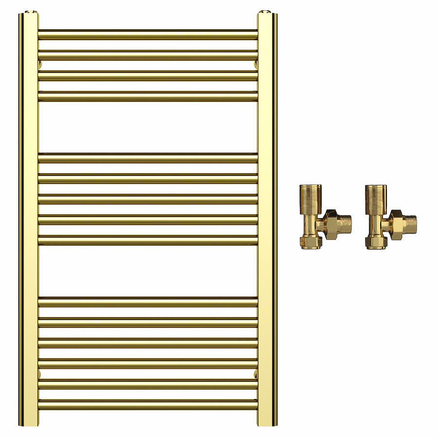 500mm Wide - Heated Towel Rail Radiator - Shiny Gold - Straight