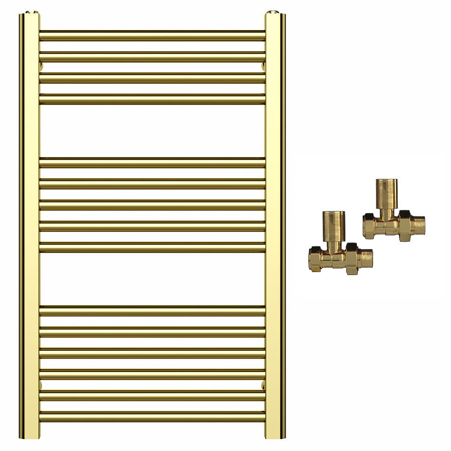 500mm Wide - Heated Towel Rail Radiator - Shiny Gold - Straight