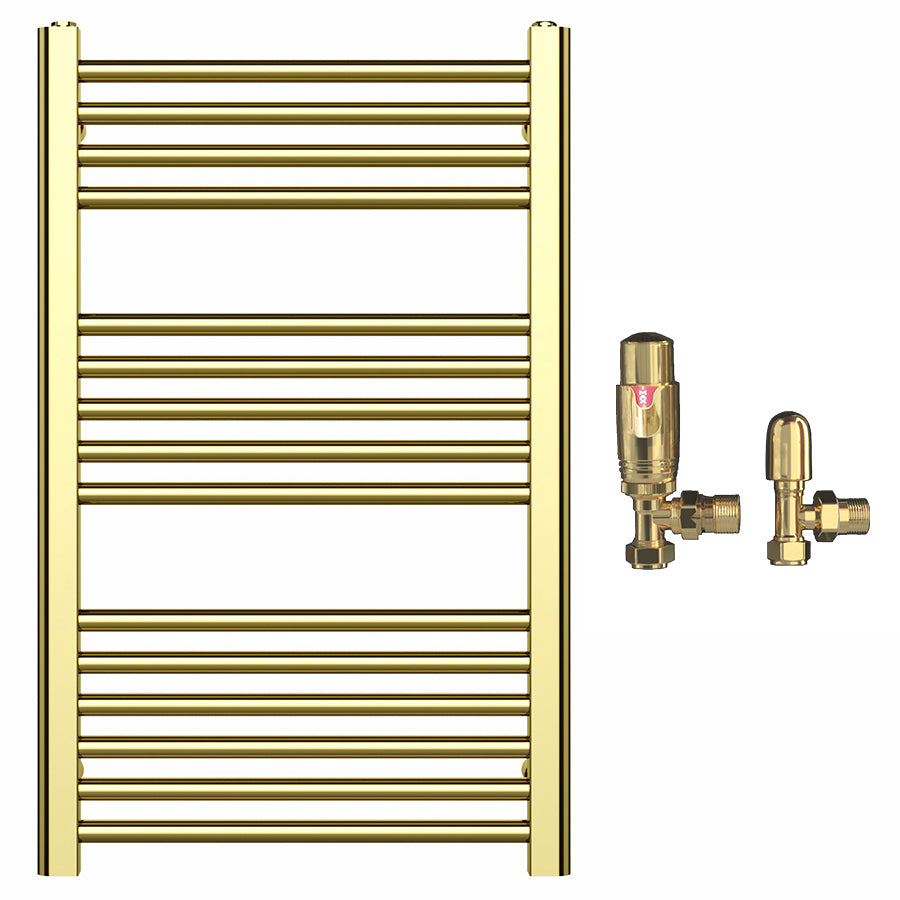 500mm Wide - Heated Towel Rail Radiator - Shiny Gold - Straight