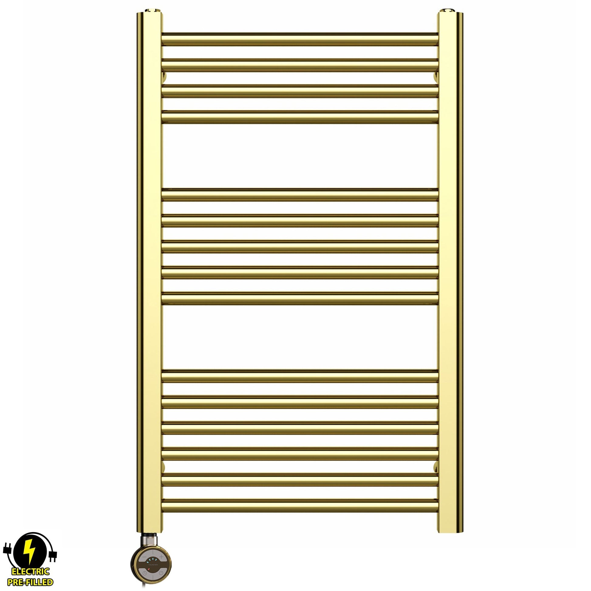 Small 500mm x 800mm Shiny Gold Electric Pre-Filled Heated Towel Rail Radiator