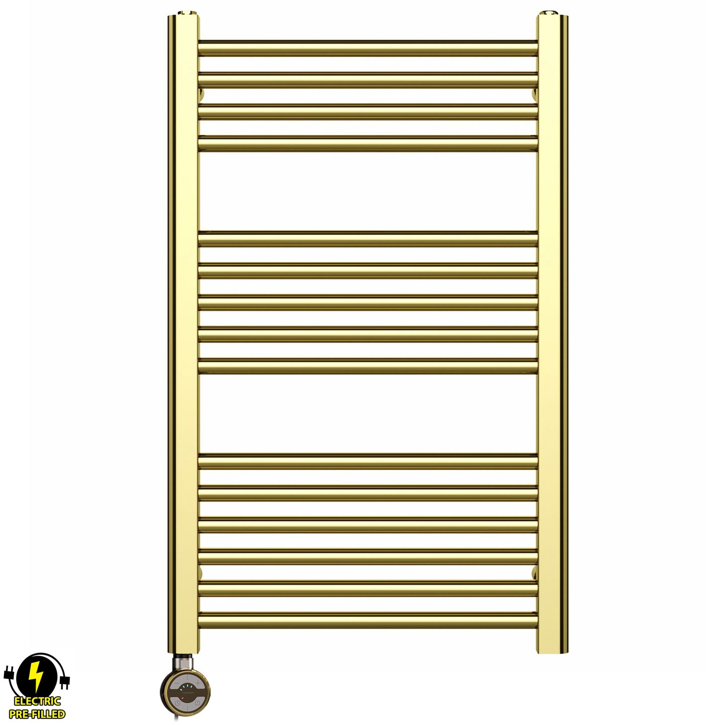 500mm Wide - Electric Heated Towel Rail Radiator - Shiny Gold - Straight