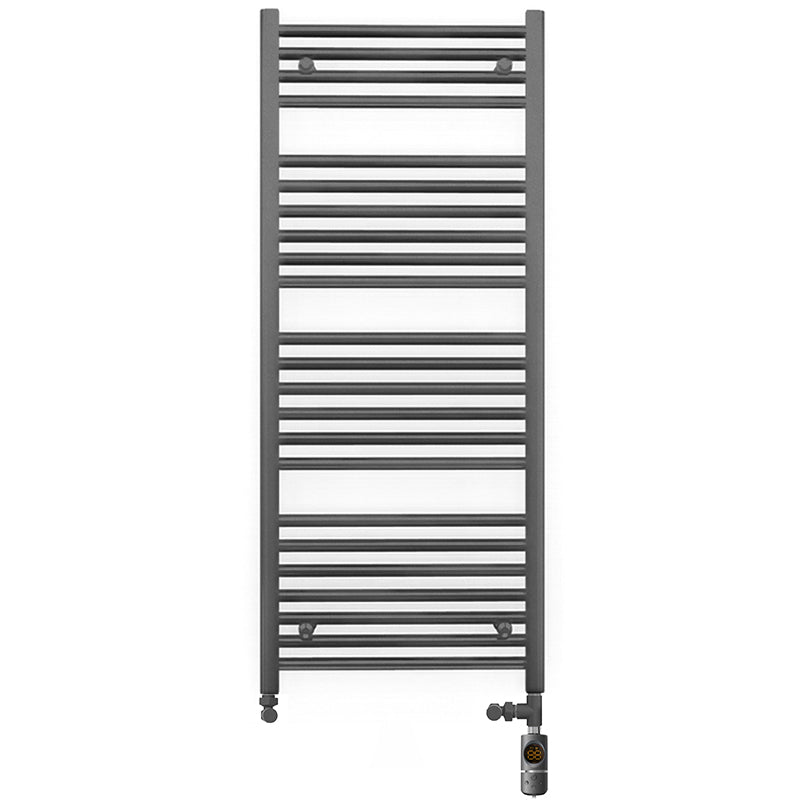 Dual Fuel - 500mm Wide - Straight Anthracite Grey- Heated Towel Rail - (incl. Valves + Electric Heating Kit)