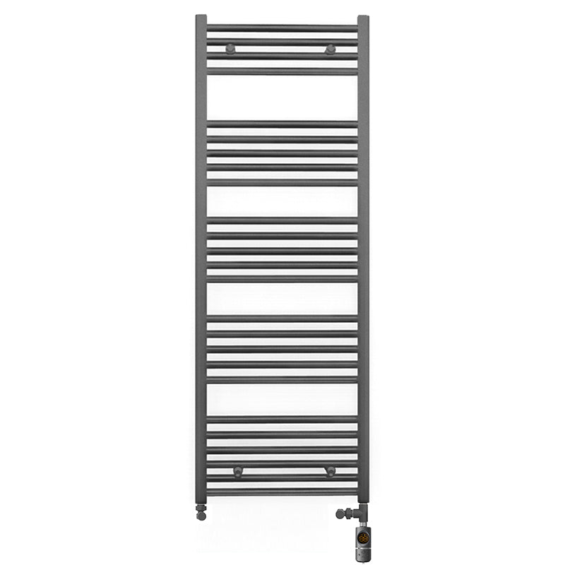 Dual Fuel - 600mm Wide - Straight Anthracite Grey- Heated Towel Rail - (incl. Valves + Electric Heating Kit)