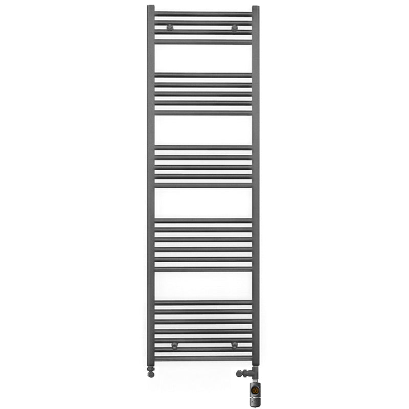 Dual Fuel - 550mm Wide - Straight Anthracite Grey- Heated Towel Rail - (incl. Valves + Electric Heating Kit)