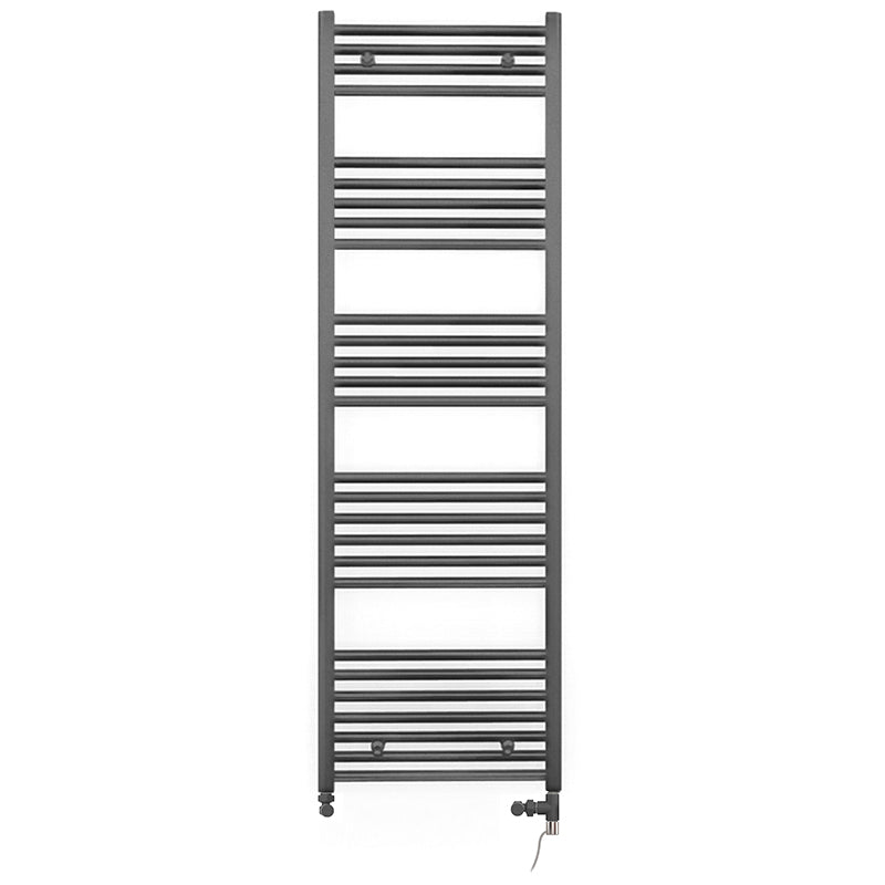 Dual Fuel - 600mm Wide - Straight Anthracite Grey- Heated Towel Rail - (incl. Valves + Electric Heating Kit)