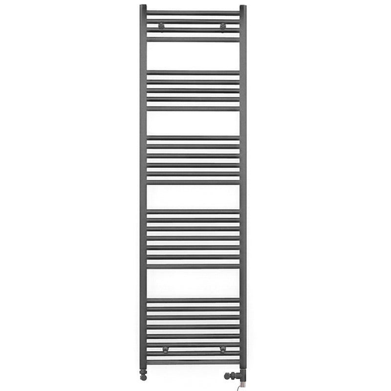 Dual Fuel - 500mm Wide - Straight Anthracite Grey- Heated Towel Rail - (incl. Valves + Electric Heating Kit)