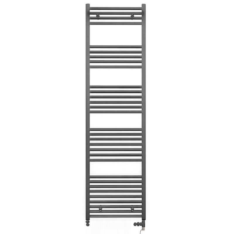 Dual Fuel - 500mm Wide - Straight Anthracite Grey- Heated Towel Rail - (incl. Valves + Electric Heating Kit)