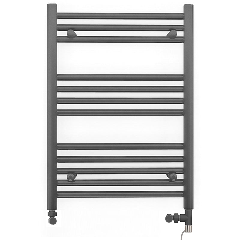 Small Dual Fuel 550mm x 700mm Straight Anthracite Grey Heated Towel Rail - (incl. Valves + Electric Heating Kit)