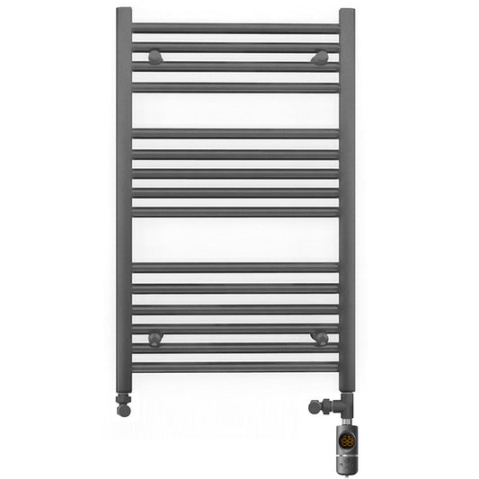 Small Dual Fuel 550mm x 800mm Straight Anthracite Grey Heated Towel Rail - (incl. Valves + Electric Heating Kit)