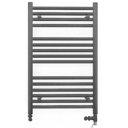  Dual Fuel 600mm x 800mm Straight Anthracite Grey Heated Towel Rail - (incl. Valves + Electric Heating Kit) 