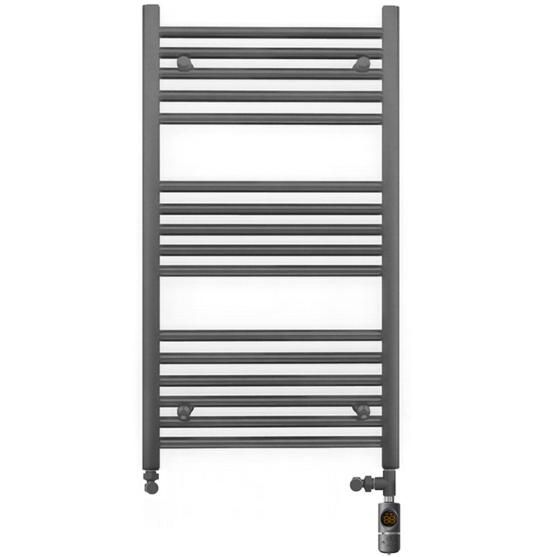 Dual Fuel - 500mm Wide - Straight Anthracite Grey- Heated Towel Rail - (incl. Valves + Electric Heating Kit)