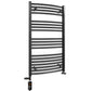Dual Fuel 500mm x 1000mm Matt Matt Black Curved Heated Towel Rail - (incl. Valves + Electric Heating Kit)