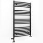 Dual Fuel 500mm x 1000mm Matt Matt Black Curved Heated Towel Rail - (incl. Valves + Electric Heating Kit)
