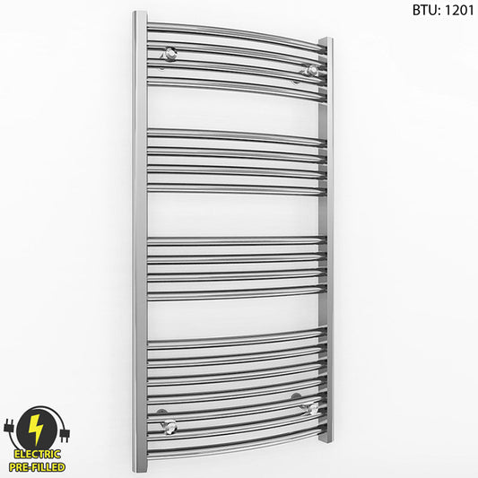 500mm x 1000mm Curved Chrome Electric Pre-Filled Heated Towel Rail Radiator