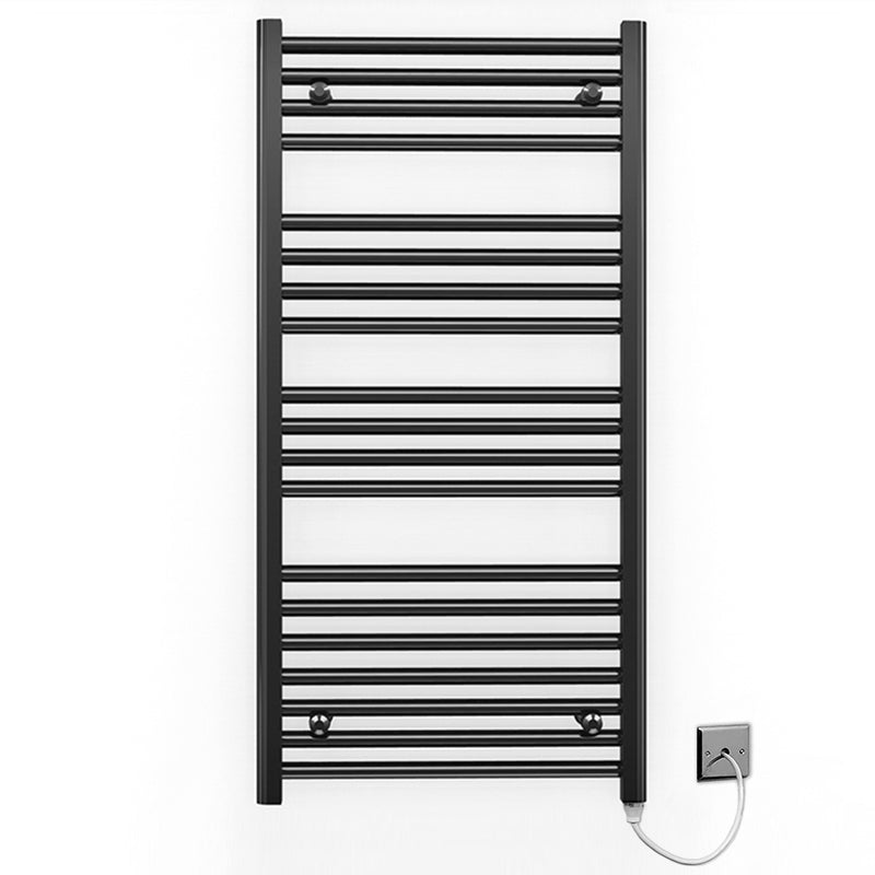 600mm x 1000mm Straight Matt Black Electric Pre-Filled Heated Towel Rail Radiator