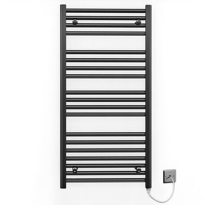 600mm x 1000mm Straight Matt Black Electric Pre-Filled Heated Towel Rail Radiator