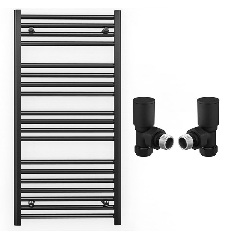 500mm Wide - Heated Towel Rail Radiator - Matt Black - Straight