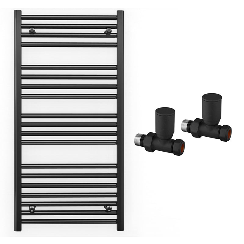 500mm x 1000mm Straight Matt Black Heated Towel Rail Radiator